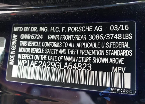 2016 Porsche Cayenne E-Hybrid S z USA, uszkodzony, nr VIN WP1AE2A29GLA64823